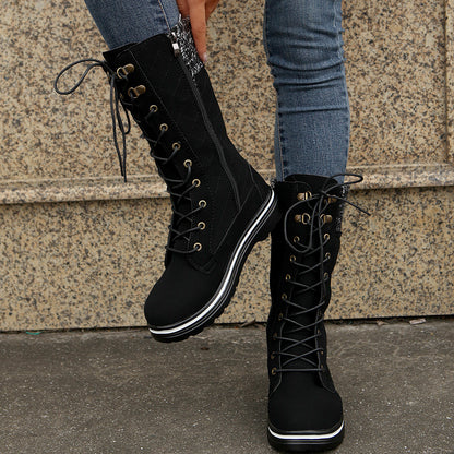 Western Chic: Mid Calf Lace-up Long Boots
